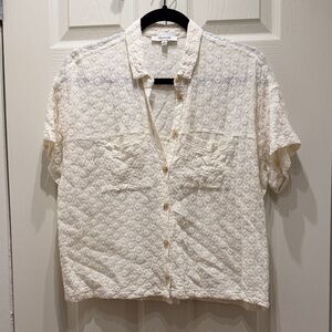 Madewell Ivory Floral Eyelet Embroidered Button-Down Shirt